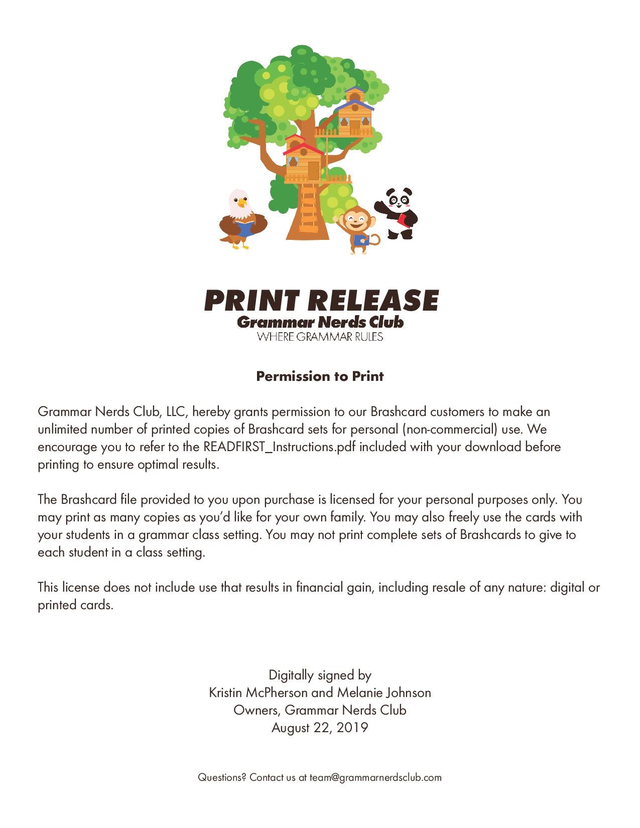 Print Release for Brashcards